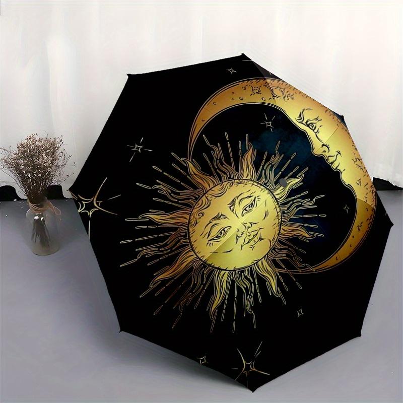 Golden Sun and Moon with Stars Circular Wall Clock Decorative Art for Home Office Bedroom Living Room Kitchen Cafe Bar Restaurant Hotel Decoration Gif