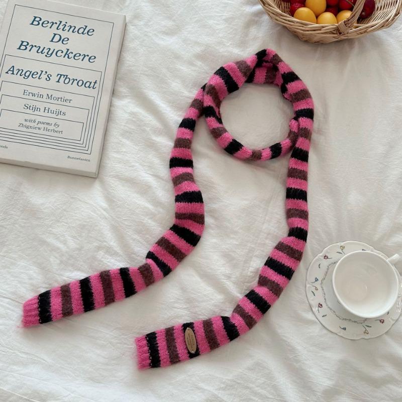 Scarf atmosphere new millennial babes long baguette narrow scarf rainbow stripe knitted scarf women