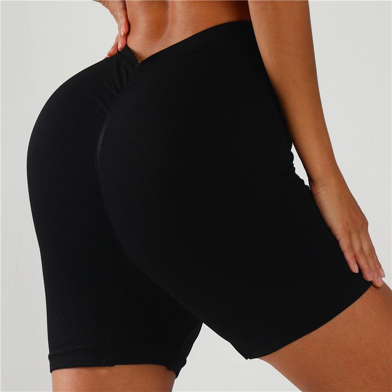 Bel Derin V Dar Krep Pantolon Kadın Dikişsiz Hızlı Kuruyan Spor Kalça Yoga Şortu Üç Nokta Fitness Pantolonu