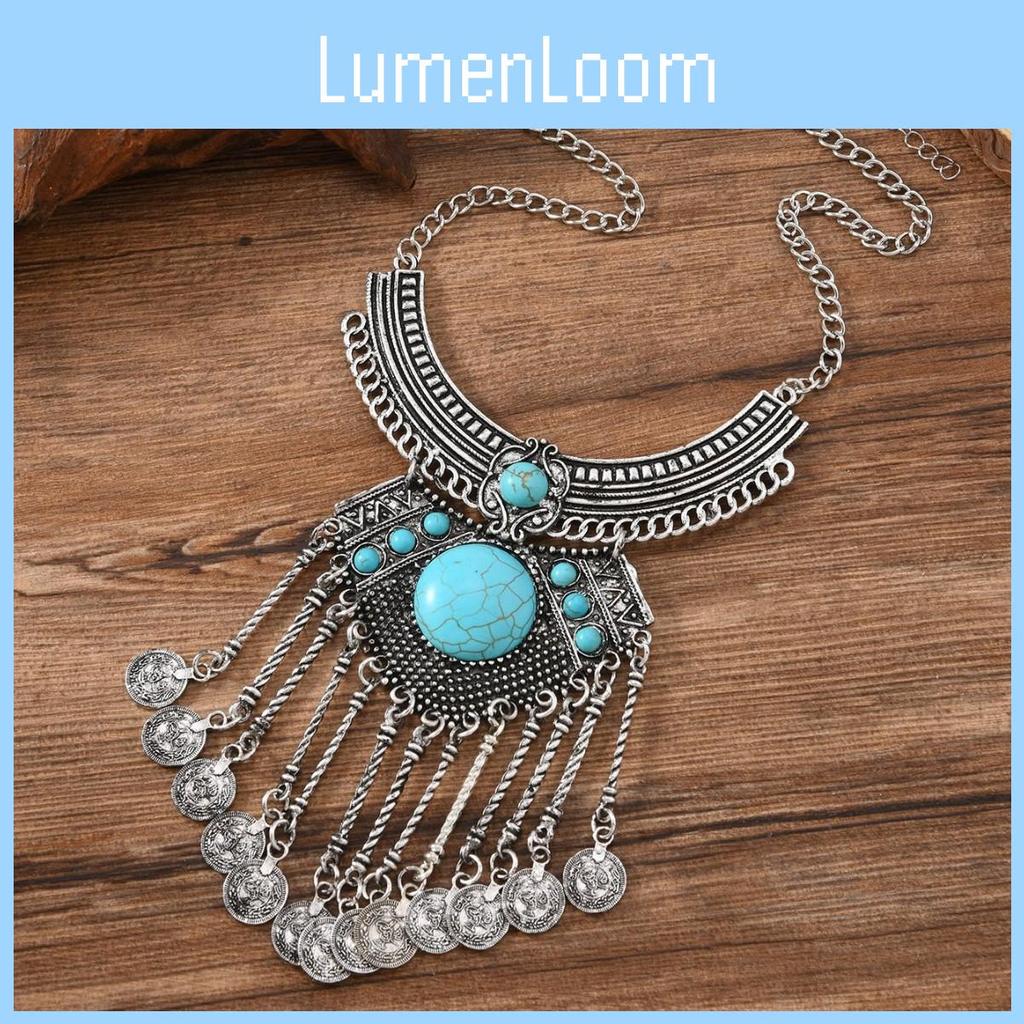 Ethnic Necklace Geometric Zinc Alloy Pendant With Beaded Chain For Boho Jewelry Enthusiasts