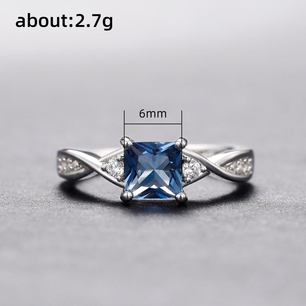 Huitan Luxury Princess Square Blue Cubic Zirconia Rings for Women Temperament Wedding Bands Accessories High Quality Jewelry New