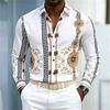 New Men's Shirt Palace Style Shirt Black Gold Pattern Printed Slimming Long Sleeve Shirt Trendy Fashion Casual Men's Wear