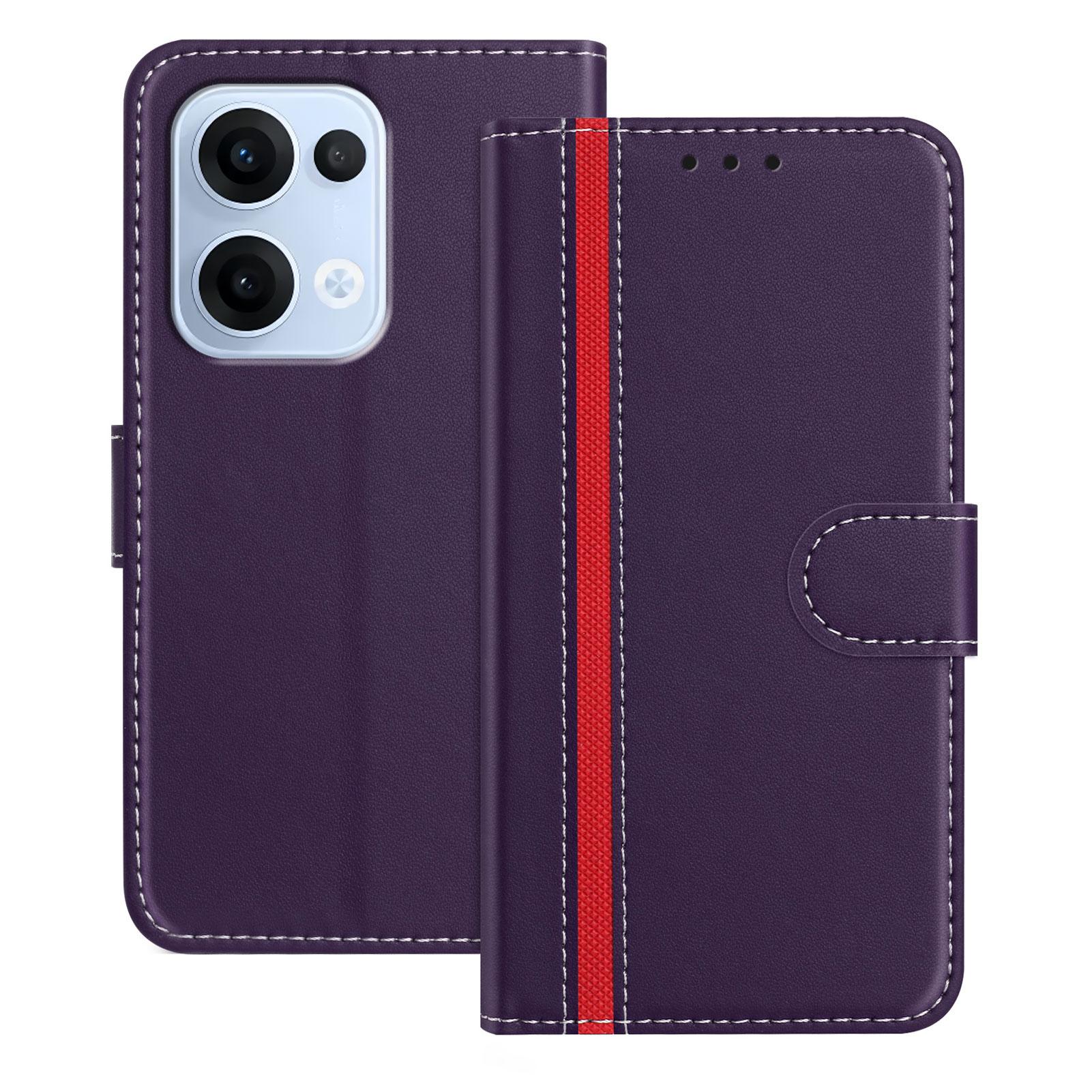 

For Oppo Reno13 5G (Global) Phone Cases Wallet Stand Color Splicing Leather Cover with Magnetic Clasp Purple
