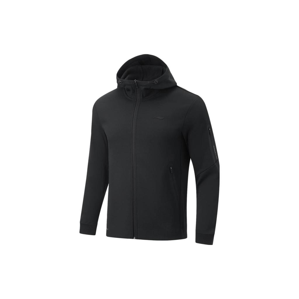 Li Ning Fitness Series Solid Color Fleece Warm Three-Dimensional Cut Hooded Cardigan Men Hoodies Black AWDT743-1