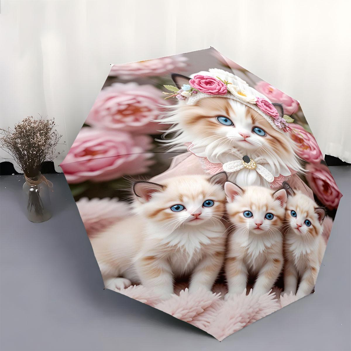 

Automatic Folding Umbrella Kittens with . Portable collapsible design, casual outdoor accessory, for all seasons, Christmas bi