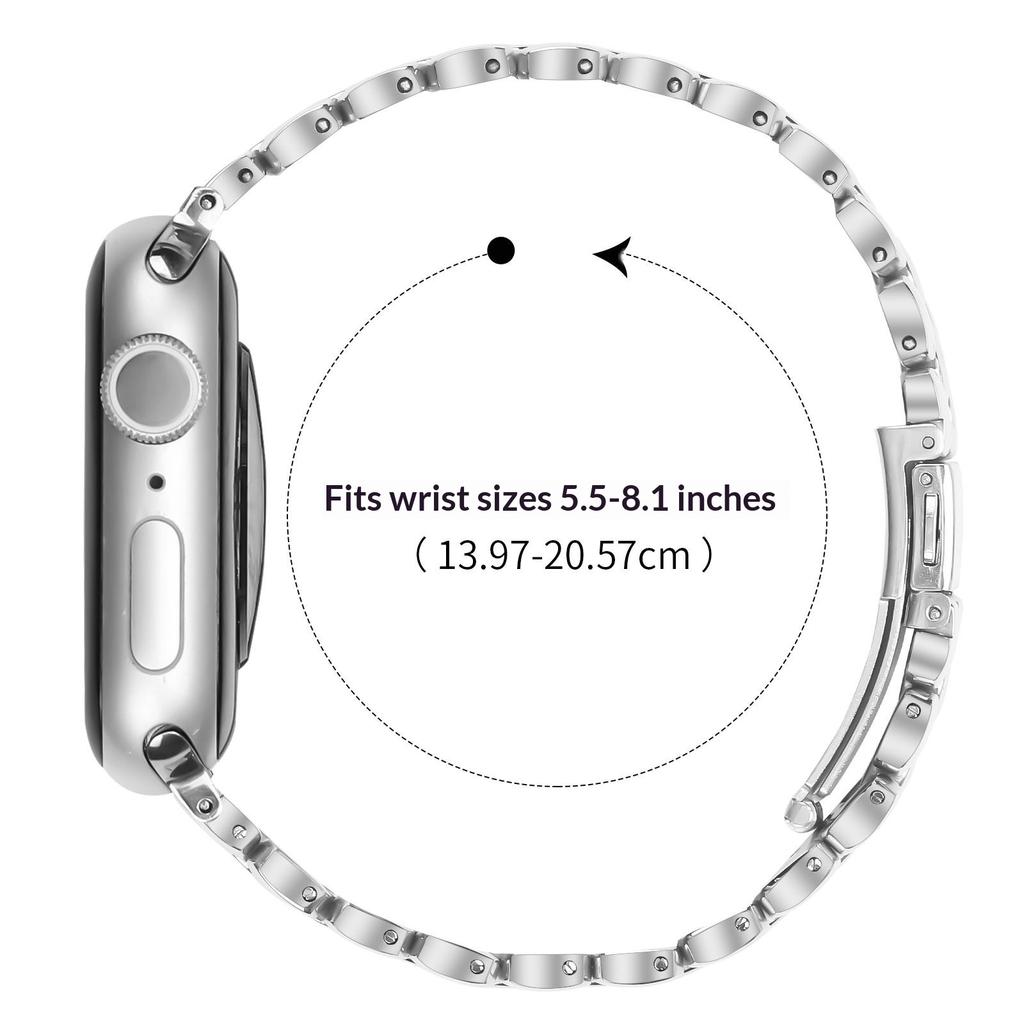 Metal Watch Band for Apple Watch Series 11 10 42mm/9 8 7 41mm/SE3 SE2 SE 6 5 4 40mm/3 2 1 38mm Pearl-Shape Stainless Steel Silver Wrist Strap