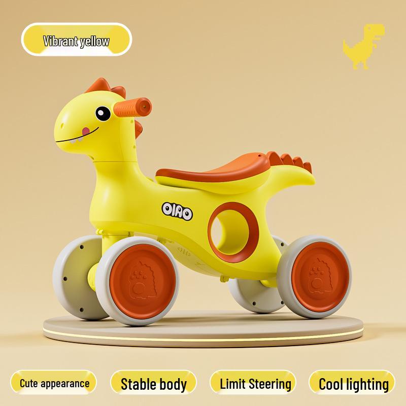 Kinderen Dinosaur Evenwichtsfiets: 4-wielige loopfiets voor 1-6 jarigen, Anti-kantel ontwerp