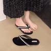 Summer new rhinestone flat-bottomed velvet slippers casual daily beach flip-flops