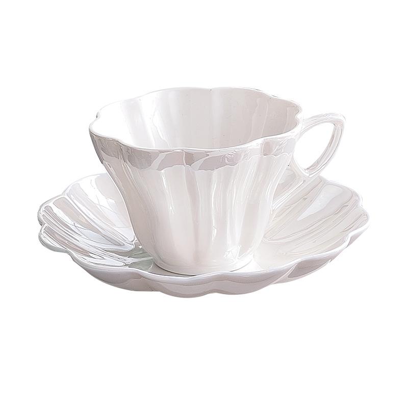 Silver Shell Ceramic Cup Coffee Mug Petals Pearl Glaze Set of Cups and Saucers Afternoon Tea Ceramic Mugs Tea Cup Set