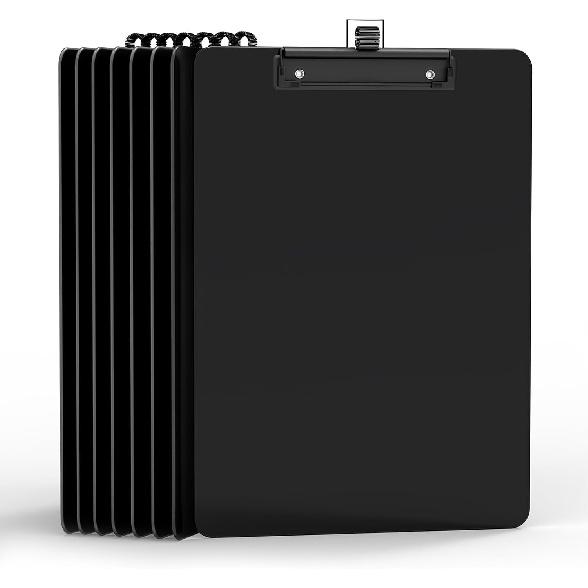 2 Pack Black Clipboard with Pen Holder, 8.5 x 11 Plastic Clip Boards with Black Low Profile Clip, Letter Size for Classroom, Teacher, Students,