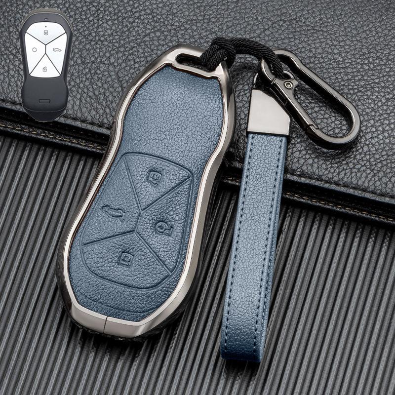 Signal Unobstructed, Suitable for Xiaopeng P7 G9 G3 P5 Metal All-inclusive Double-sided Leather Car Key Protective Case