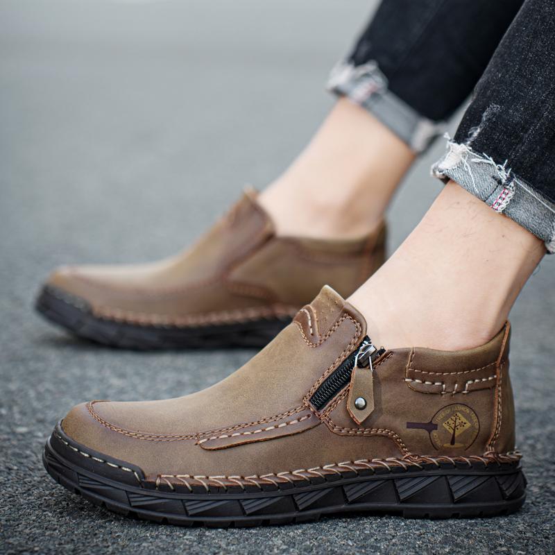 Handmade Split Leather Boots Men Shoes Comfortable Ankle Boots For Men Casual Shoes Large Size Tooling Shoes