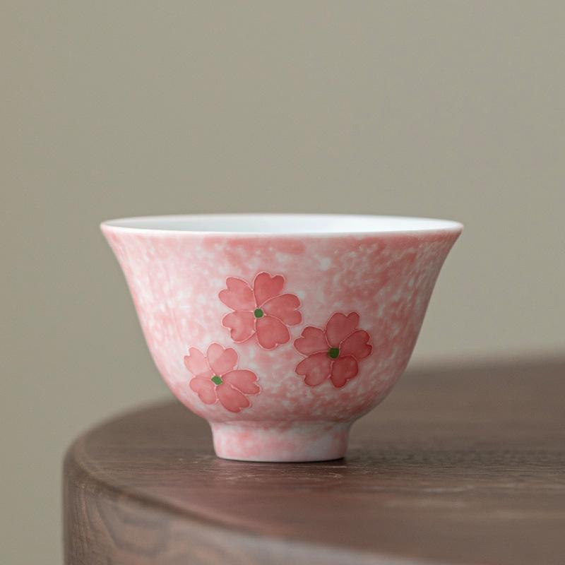 Pure hand-painted cherry blossom powder master cup high-end tea cup tea set exquisite girls tea cup high-end gift gift