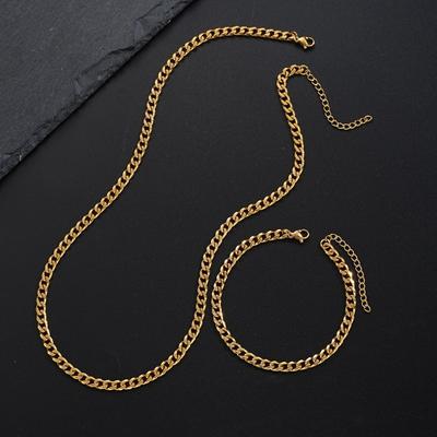 Yousheng 2 Pcs/Set Men Necklace Bracelet Set Solid Color Hip Hop Adjustable Length Lobster Style Hollow Out Smooth Polished Party Club Neck And Wrist