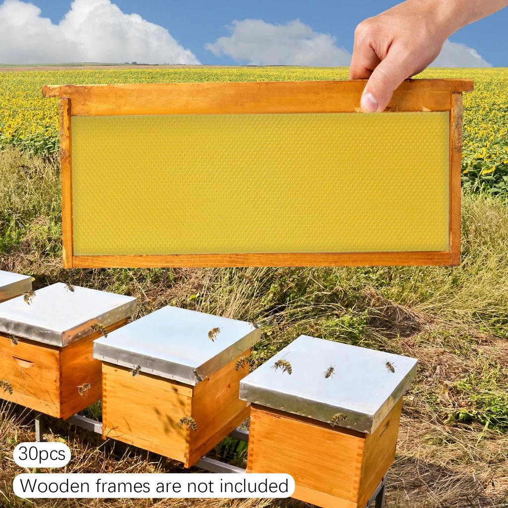 30 yellow honeycomb beeswax-coated sheets, waxed plastic portable deep frame honeycomb sheets