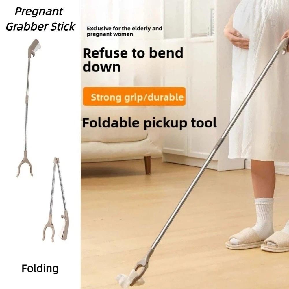Stainless Steel Foldable Litter Picker Easy to Hold Folding Pregnant Grabber Stick Wide Claw Mouth Collapsible