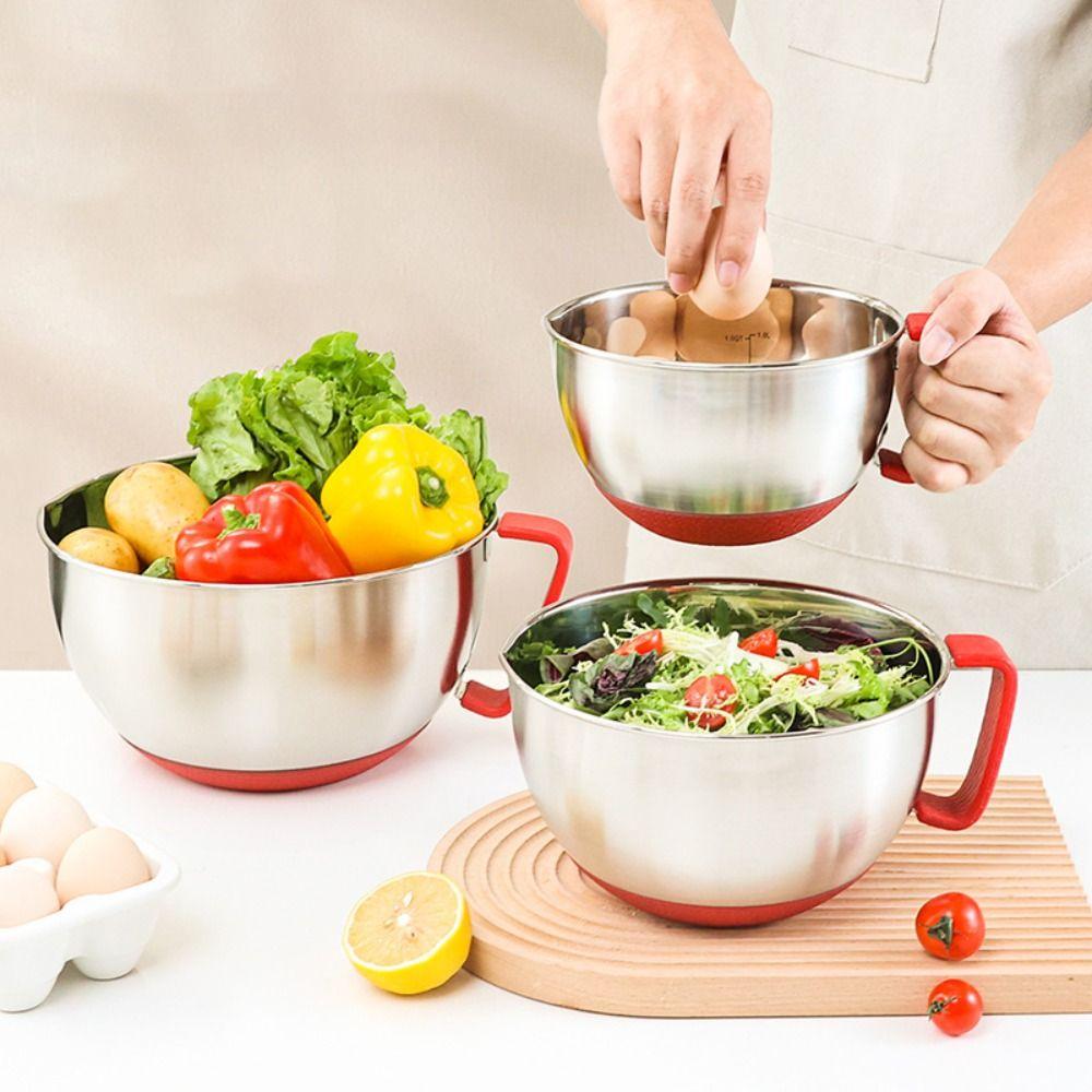 Stainless Steel Mixing Bowl Scaled Salad Basin Multifunctional Kneading Dough Bowl  Cream