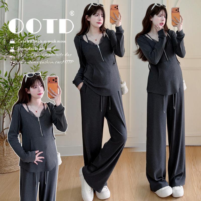 Spring 2026 Maternity Lace Hooded Top & Slimming Set Medium