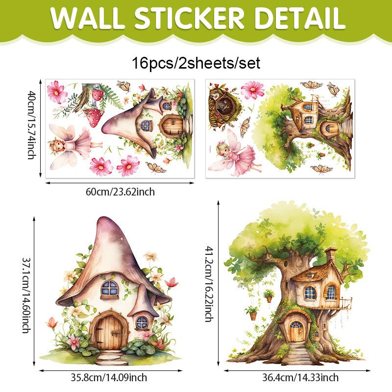 Cute Mushroom Fairy Wall Sticker for Kids Room Girls Bedroom, Watercolor Butterfly Floral Wall Decal, Fairy Tale Nature Wall Art Decor for Nursery