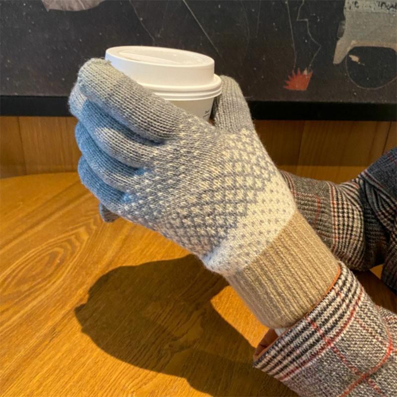 Strickhandschuhe für Damen und Herren zum Radfahren im Winter im Freien, doppellagig, warm und kältebeständig, mit dicken Samthandschuhen aus Touchscreen-Garn