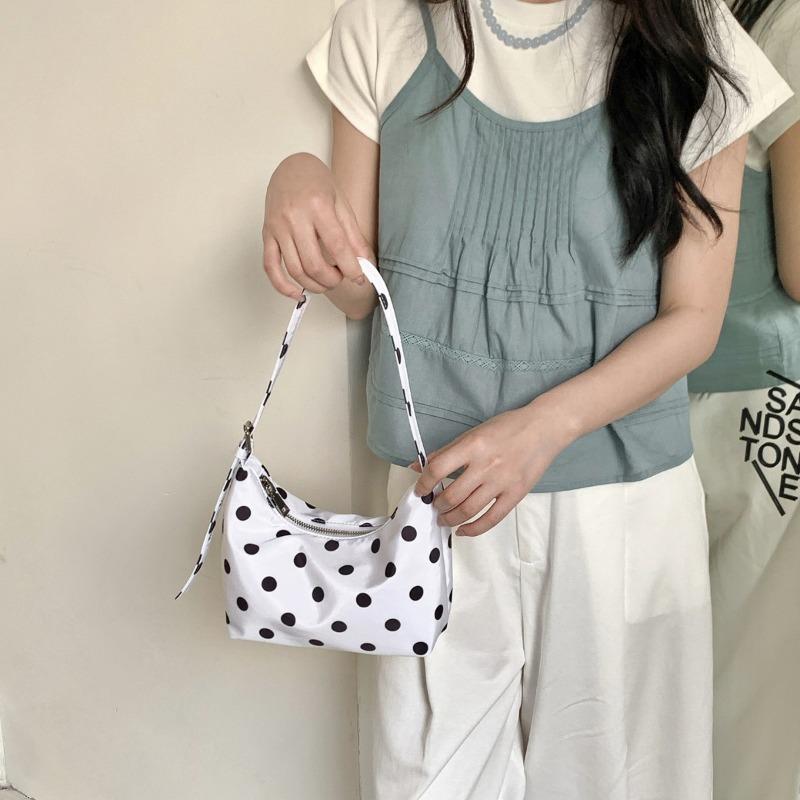 Commuter Shoulder Bag Women's New Niche Simple Full Print Black and White Polka Dots Rectangular Versatile Nylon Small Bag
