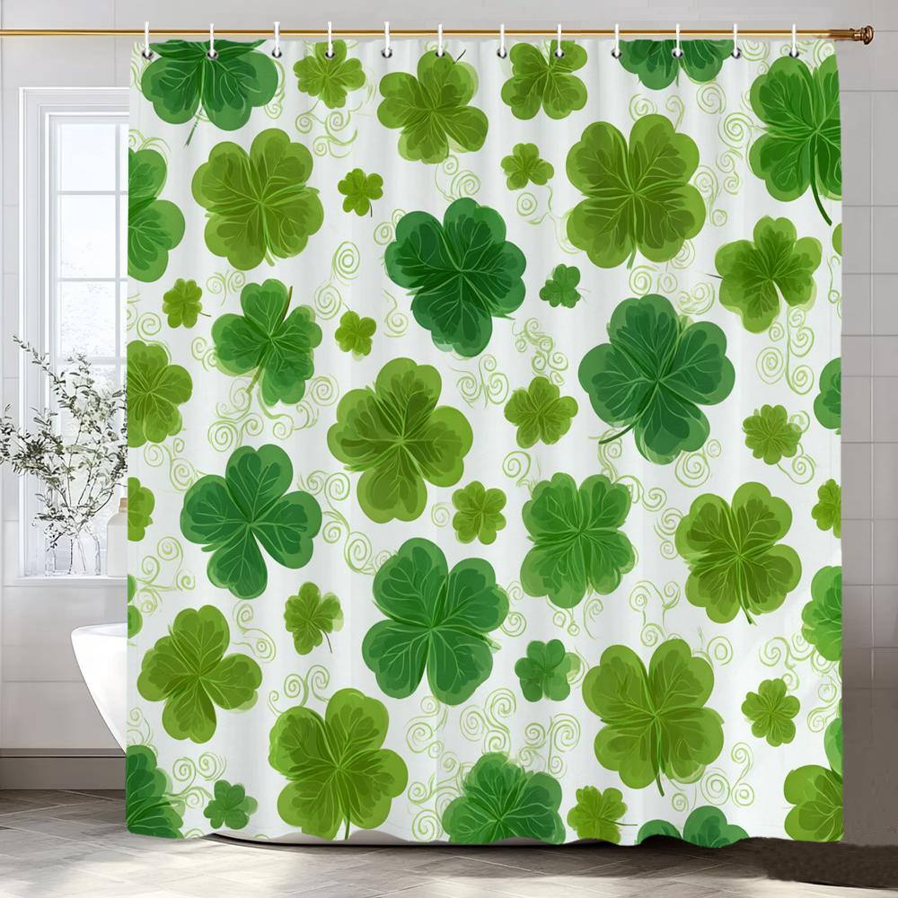 Green Leaf Plant,Clover Pattern Shower Curtain for Bathroom Modern Art Leaves Printing Decorative Shower Curtains with Hooks