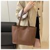 Korean Version Large Capacity Solid Color Faux Leather Tote Bag Fashion Vintage Commute Simple Shoulder Bag