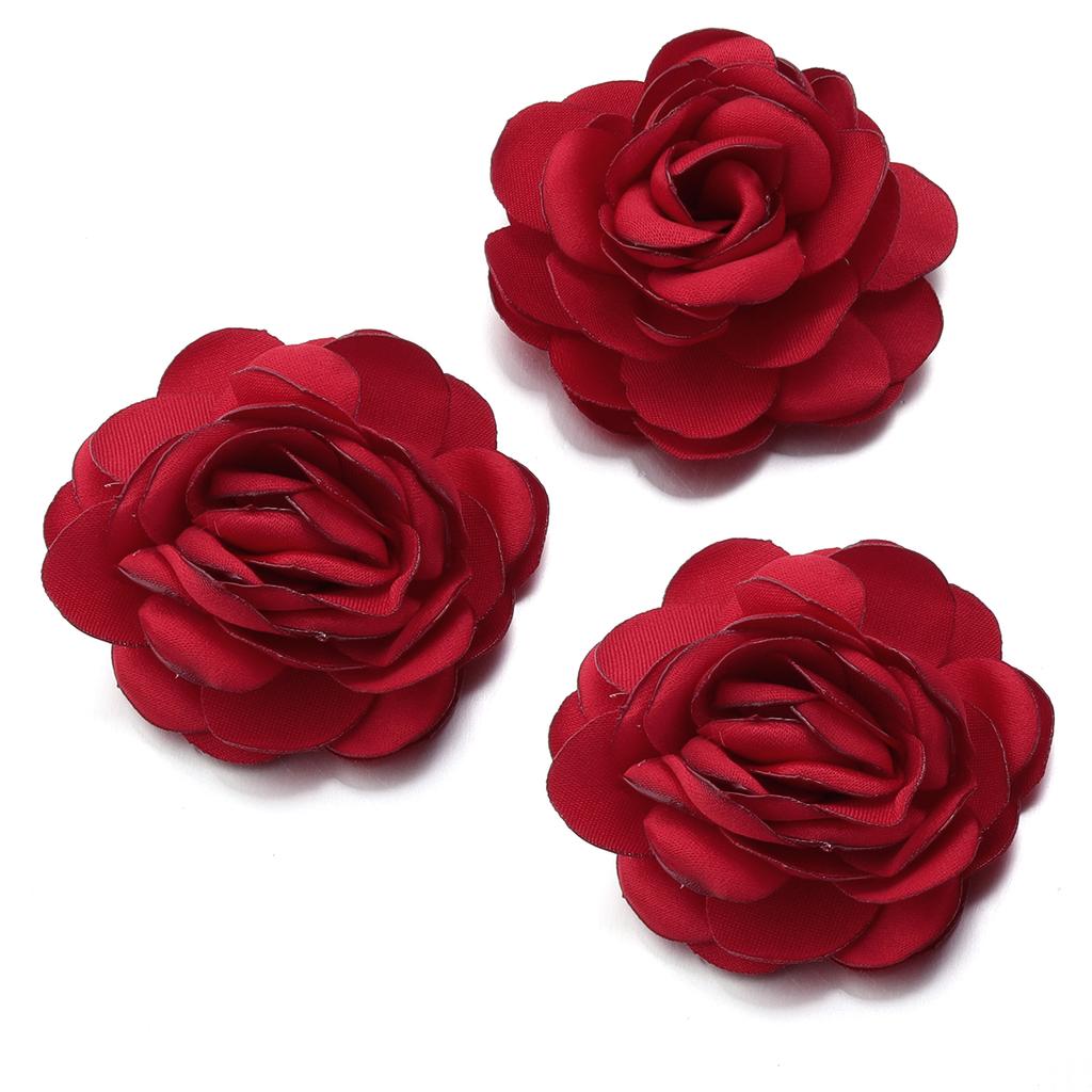 3pcs 5cm Satin Burned Edge Camellia Fabric Artificial Flower For Wedding Party DIY Crafts Clothing Headwear Decor Accessories
