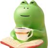 Cute Healing Small Decoration Cute Mini Frog Resin Figurine Rocking Chair Design with Book Coffee Home Bedroom Office Decoration