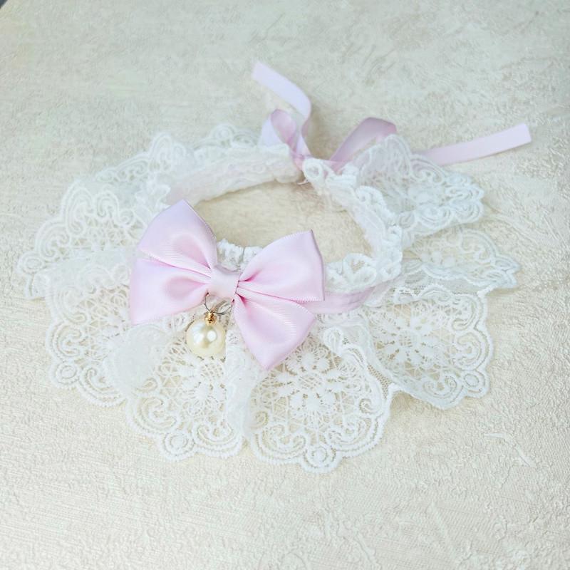 Pet Scarf Dog Drool Bib with Bell and Bow Tie for Cats and Small to Medium Dogs S Lace 20cm Tie 40cm