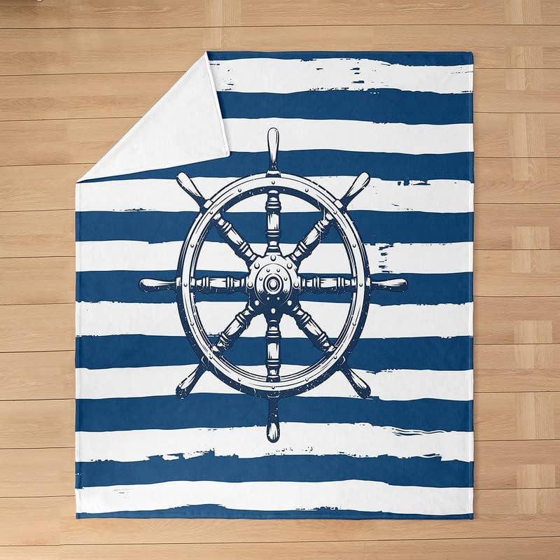 Ship Rudder Print Blanket Soft Fleece Flannel Lightweight Nautical Blanket Cozy Warm Plush Throw Blanket Sofa Couch Chair Decor