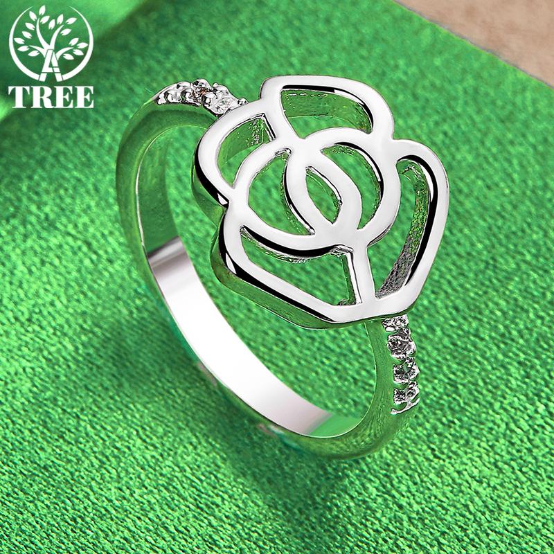 925 Sterling Silver Noble Shiny AAA Zircon Flower Rose Ring For Women Fashion Party Birthday Banquet Wedding Charm Jewelry