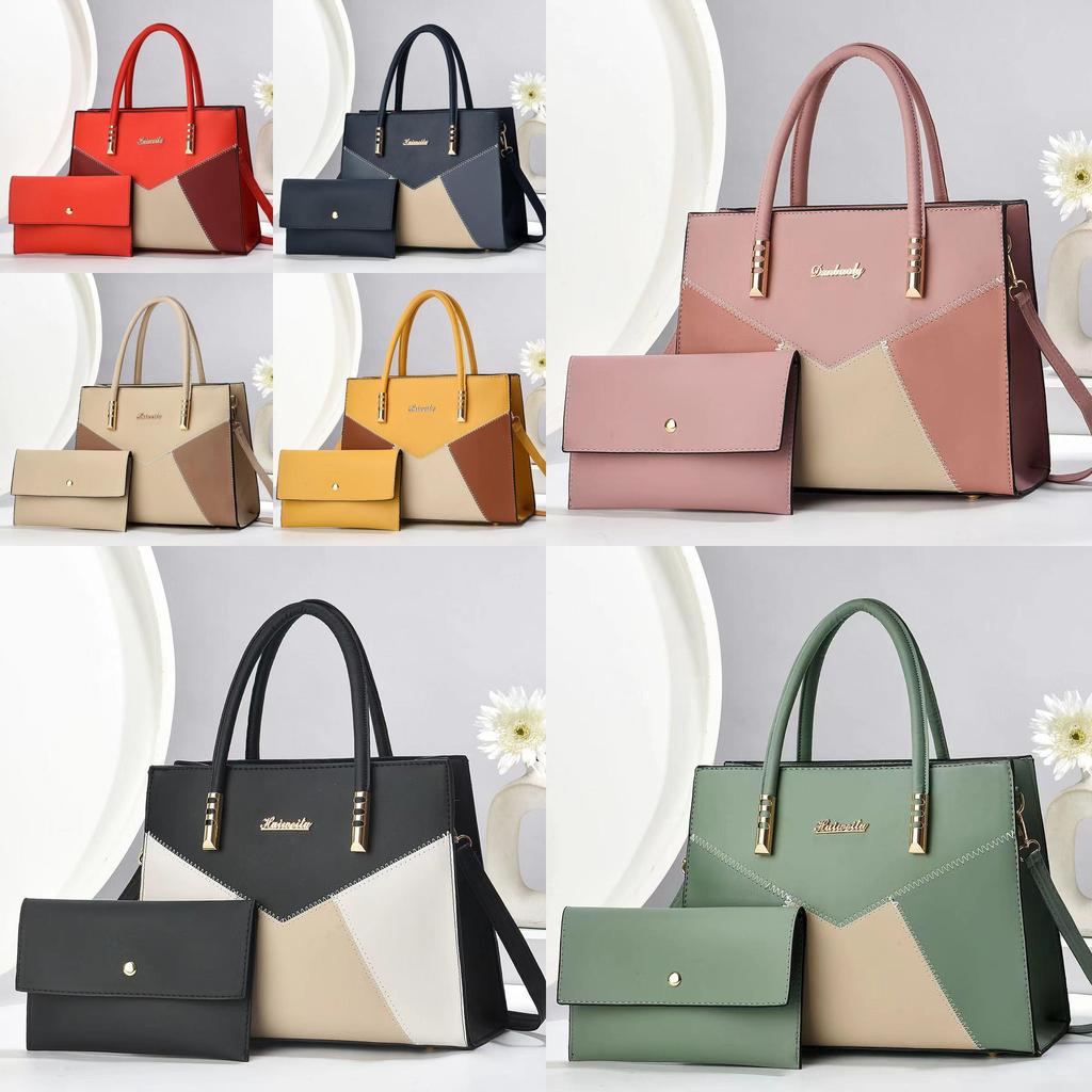 Pu Large Capacity Shoulder Bag With Color Block Splicing For Daily Use