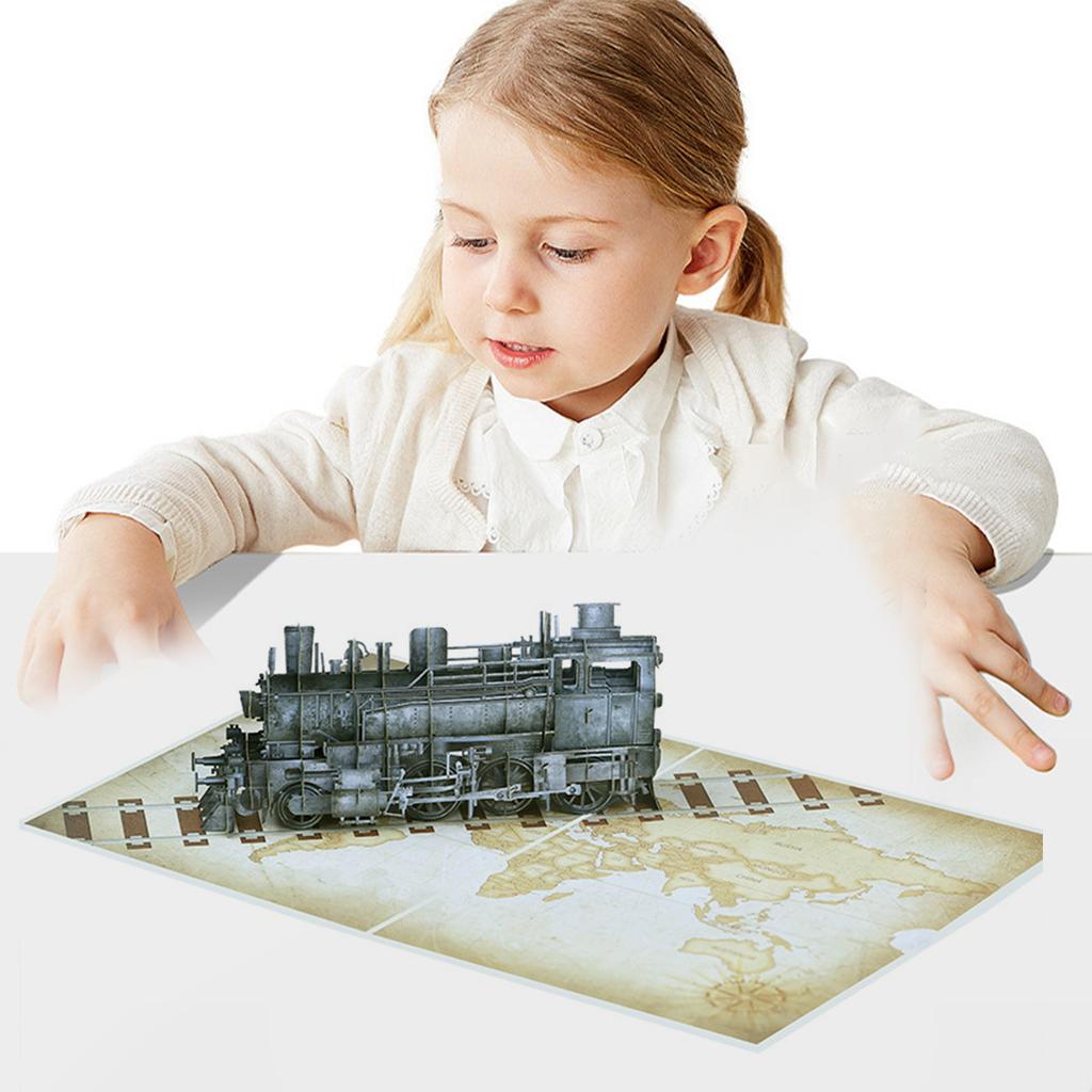 Steam Train 3D Greeting Card Happy Birthday Card with Envelope Creative Fathers Day Gift for Dad Grandad Husband