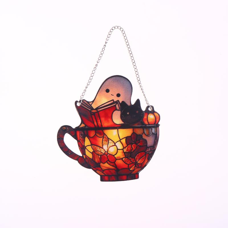 Colorful Shadow Window Suncatcher for Halloween Featuring Acrylic Ghost Reading Design