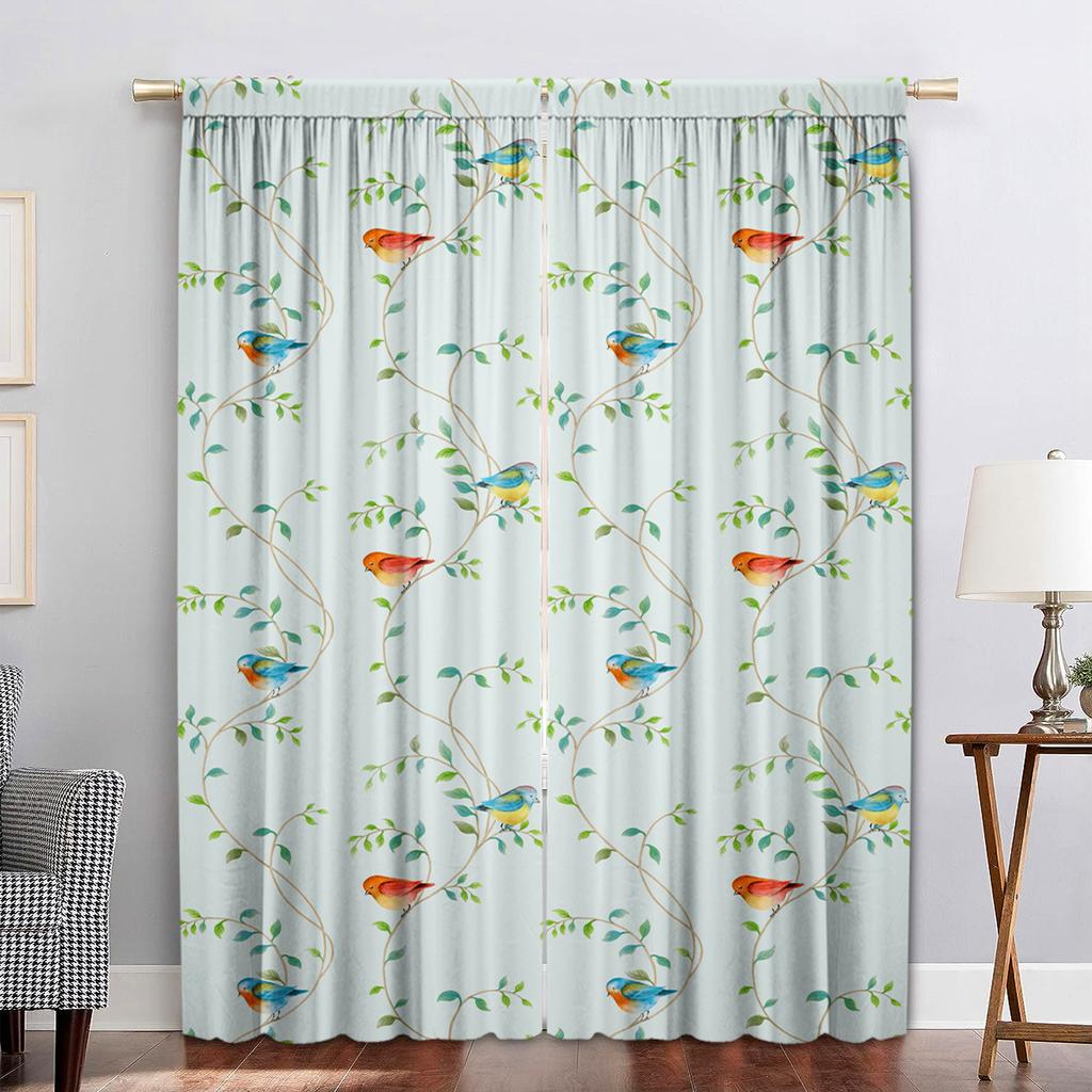 2PC Home Decoration Curtains, Peacock Feather With Rod Pocket Curtains, Kitchen, Coffee Shop, Living Room, Balcony, Garden