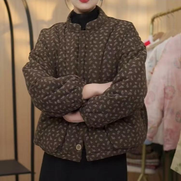Women s Mid-Age & Elderly Casual Plus-Velvet Warm Jacket - Stylish Cotton Winter Coat 2XL (for 140-160 jin) кофейный