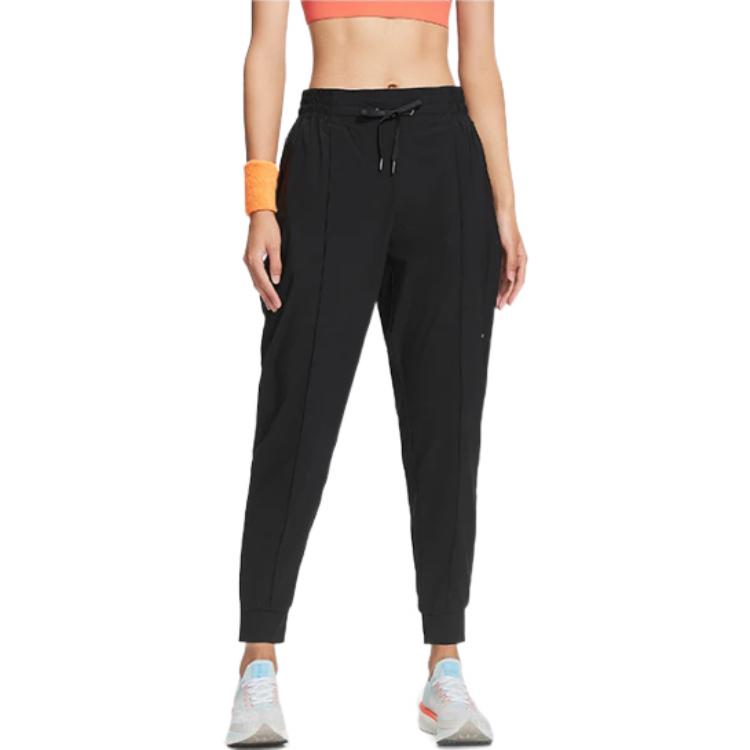 Lining Fitness Series Solid Color Reflective Ice Feel Drawstring Cuffed Sports Pants Women pants Black AKYS028-1