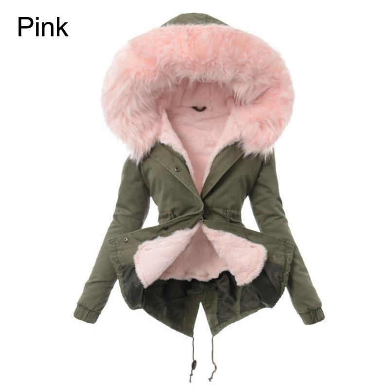 Giacca parka con cappuccio in pelliccia sintetica da donna, lunga, calda, invernale, in pile, spessa, taglie forti
