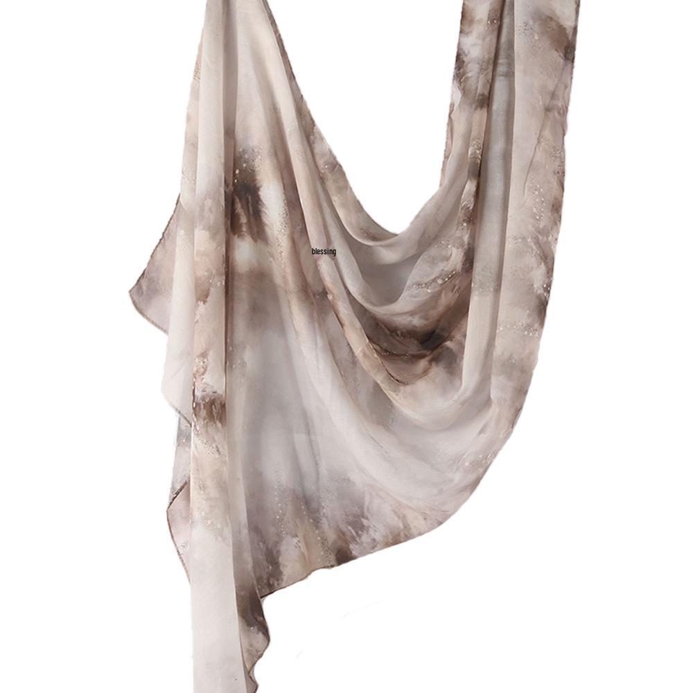 "Ethnic Watercolor Modal Cotton Shawl Satin Print Scarf for Women"