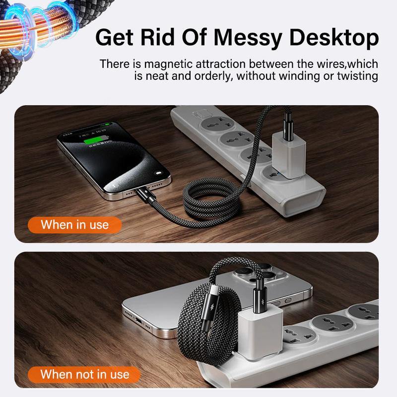 100W 27W Magnetic Type C USB to For iOS Cable Coiled Fast Charging for iPhone 15 14 16 Pro max Samsung S25 Google Magnet Storage