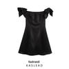 2024 Winter Women's Off-Shoulder Satin Dress with Bow - European and American Style