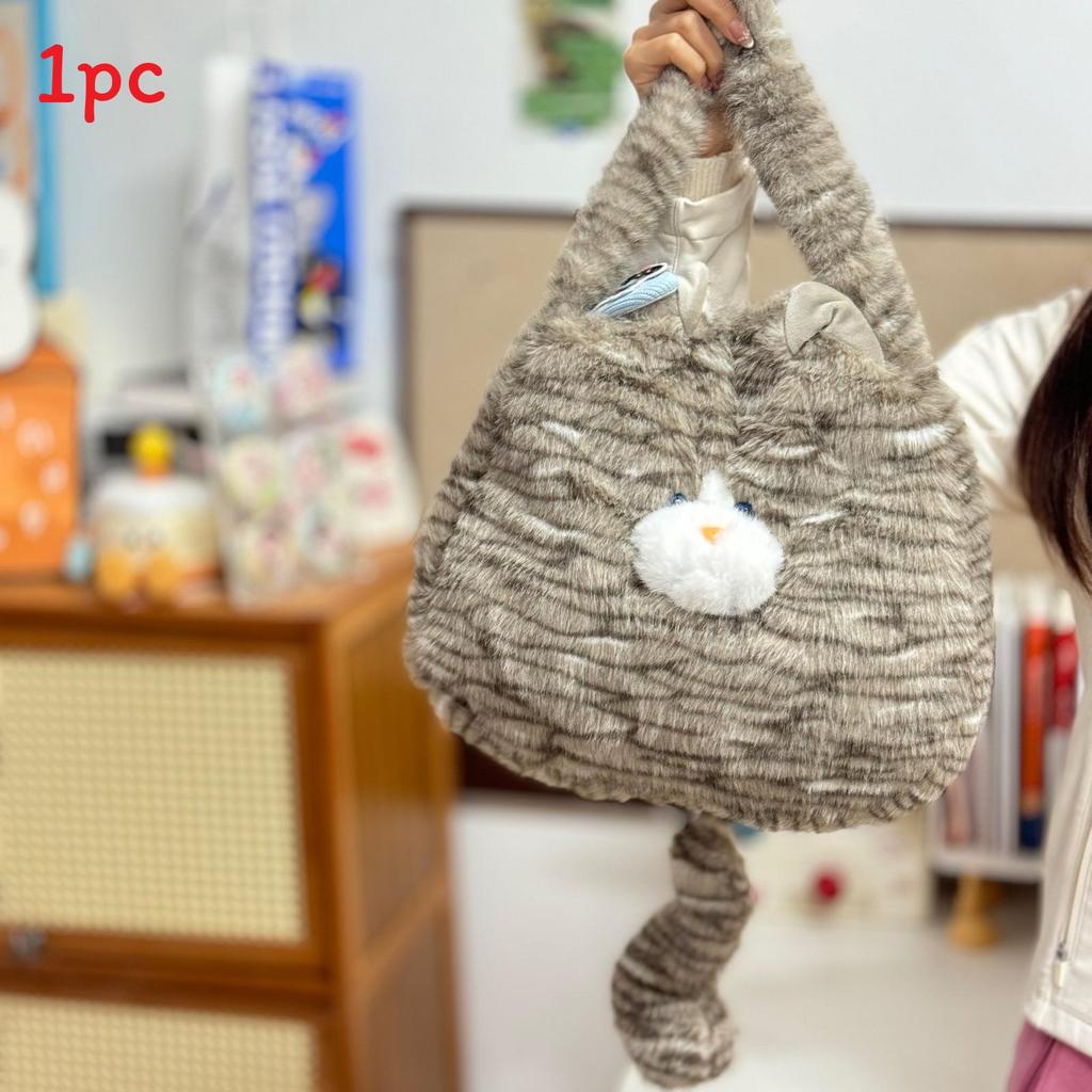 Plush Cat Cute Backpack With Tail Design Tote Bag Suitable For Daily Commuting