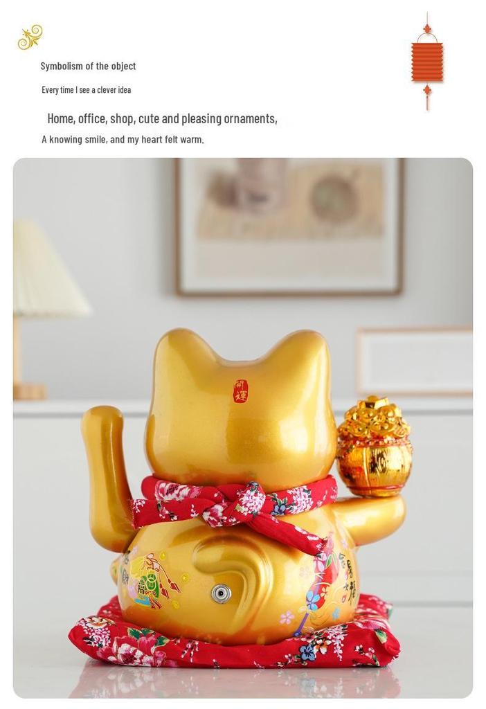 Ceramic Waving Fortune Cat Figurine for Home and Shop Decor