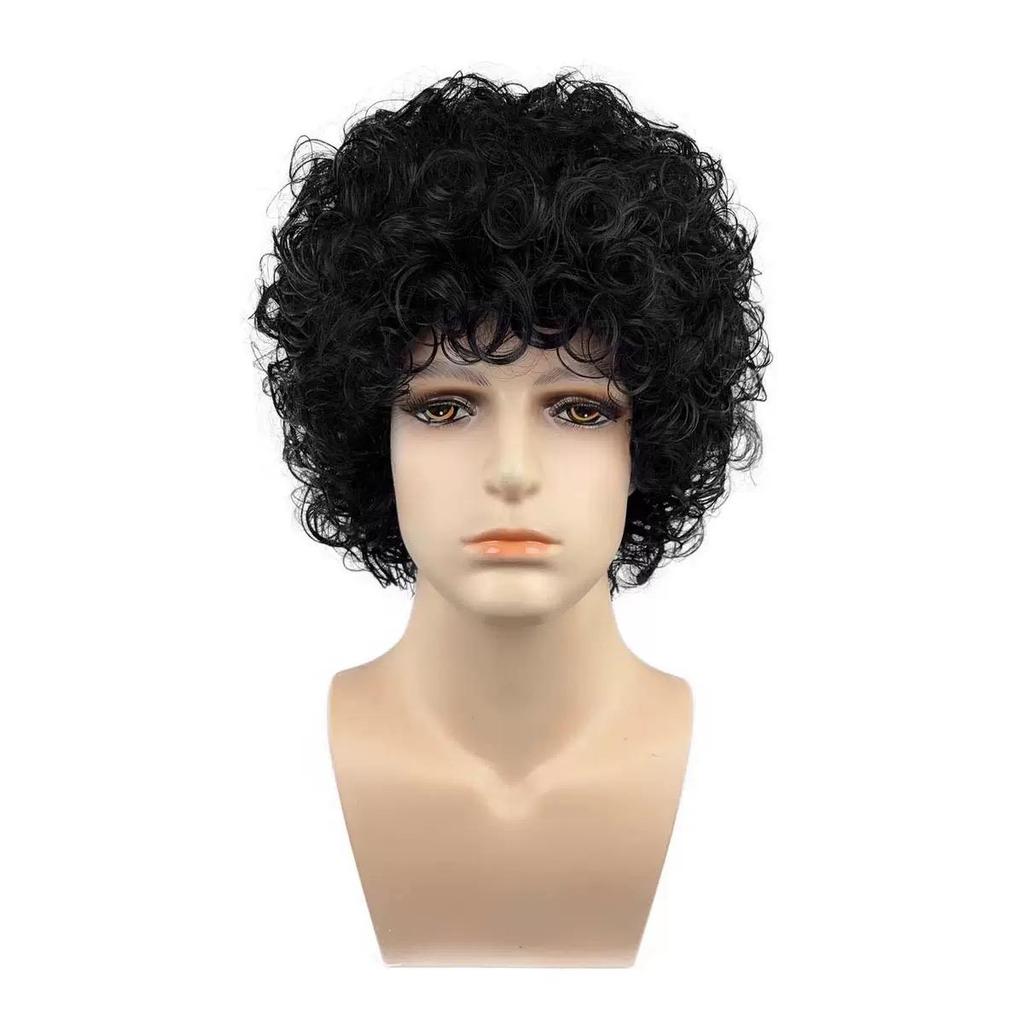 Black Short Curly Hair Perm Wig, Men's Small Roll African Style Wig, Suitable for Daily Wear and Role-playing