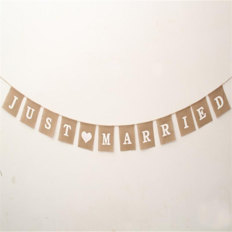 Jute Burlap Bunting Rustic Just Married Mr Mrs Wedding Banner Garland Party Flags Candy Event Home Party Decor Supplies