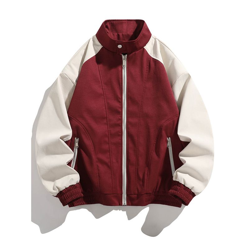 Wassup Casual Stand-Up Collar Jacket for Men, Spring and Autumn Thin Patchwork Sports Coat, Trendy Brand, Loose Fit, Versatile