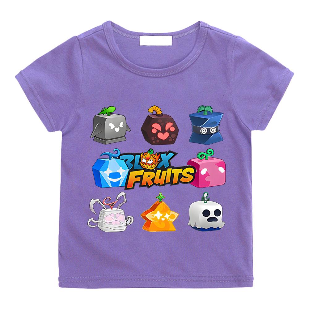 

Игровая футболка Blox Fruits для детей, футболка с мультяшным принтом, модная повседневная футболка для мальчиков и девочек, летние кавайные топы с коротким рукавом 100 фиолетовый