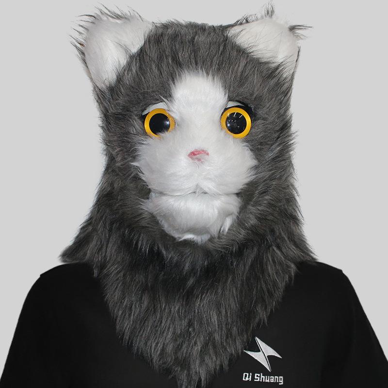 Playful Cat Cute Head Mask With Movable Jaw For Fun Celebrations Festive