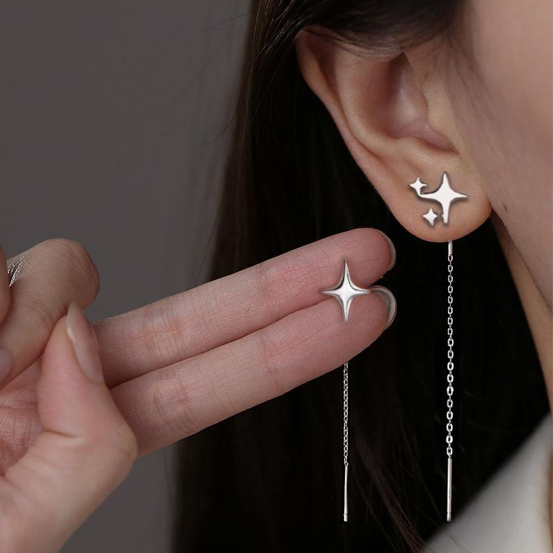 Neue Koreanische Stern Ohrhänger Quaste Fadenkette Kletterstern Anhänger Hängende Ohrringe Damen Gerade Hängende Ohrringe Schmuck Geschenke black